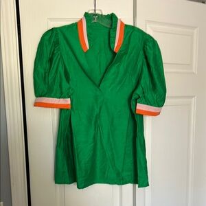Green Blouse with Orange Trim